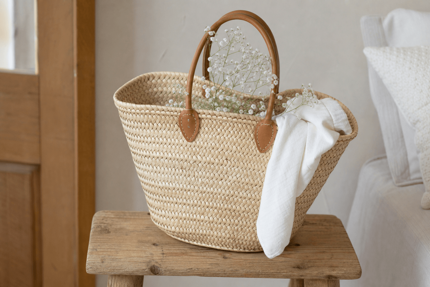 Sac en osier personnalisé prénom brodé : Sac en osier avec prénom brodé pour un cadeau personnalisé